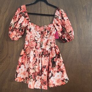 NWT Buddy LOVE  Corset Rose Floral Puff-Sleeve Mini Dress Small